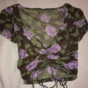 UO Out From Under Floral Mesh Ruched Top